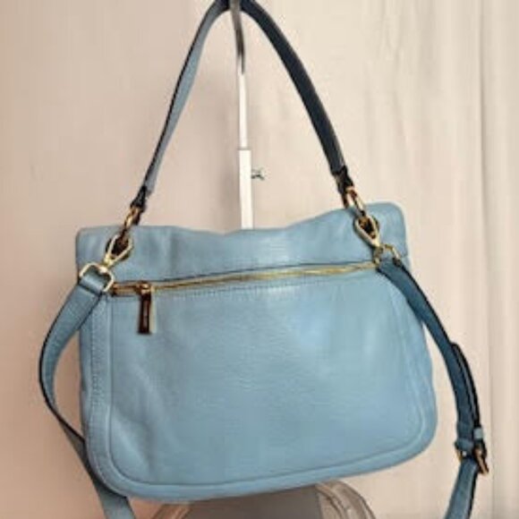 Michael Kors Light Blue Pebbled Leather Crossbody Bag Gold Hardware - Picture 3 of 14